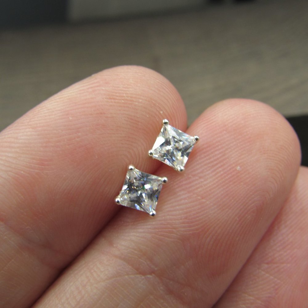 Sterling Tiny Square Bright Cz Stud Earrings - image 3